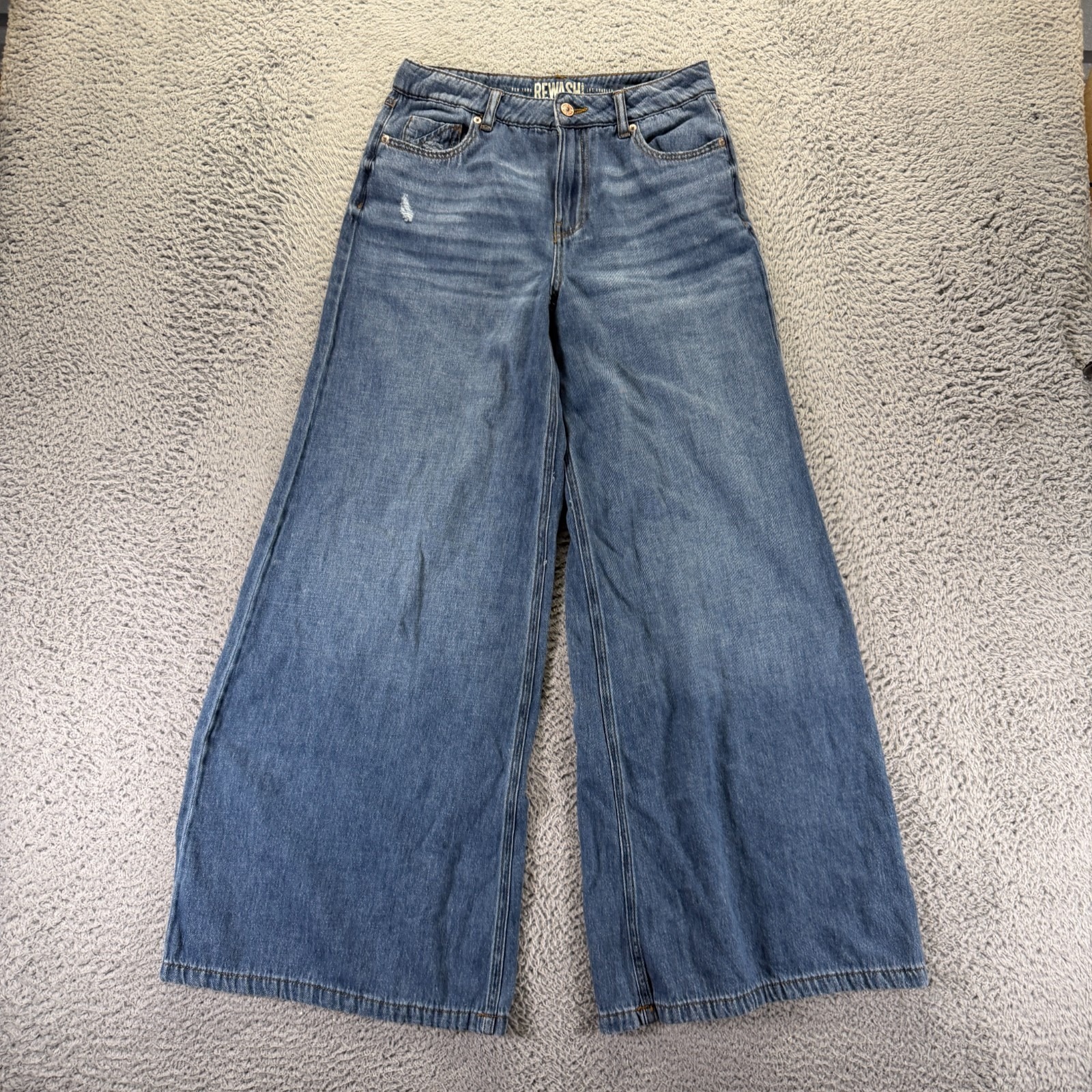 Rewash Brand Jeans Women's 3 Blue Cotton Denim Wide Leg Travel Workwear Faded